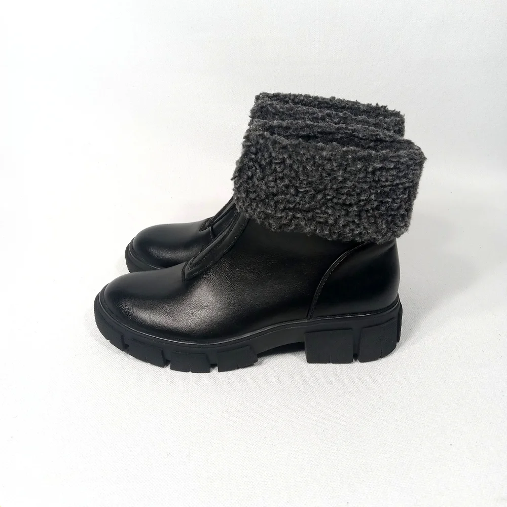BLONDO Plaka Black Leather Winter Boots Lug Sole Waterproof Women's Size 6 M